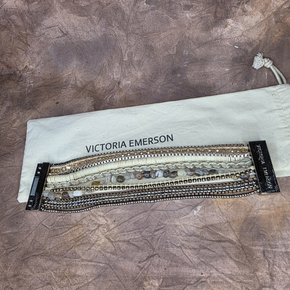 Victoria Emerson Alicante Cuff Magnetic Clasp Bracelet Beads Coins Crystals
